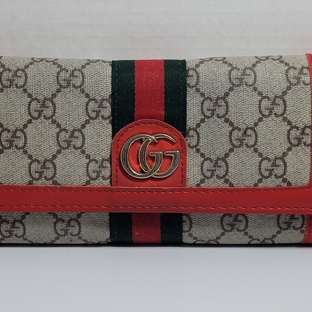 Gucci Ophidia GG Continental Wallet Supreme Canvas Brown/Red Trim W/Blemishes Se - Picture 3 of 16